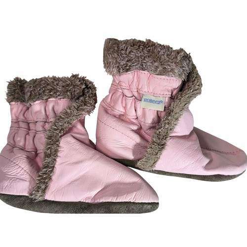 Robeez pink leather faux - pink, fur